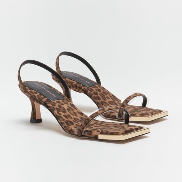 Good American Shoes - Good America Leopard Print Square Toe Sandal Heel